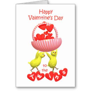 Valentine's for Twins Chicks Hearts Basket Greeting Cards