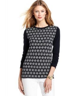 MICHAEL Michael Kors Sweater, Long Sleeve Logo Print Zipper   Women