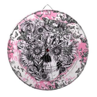 Pink and white girly butterfly skull dart boards