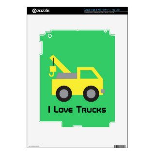 I love Trucks, Cute Yellow Vehicle for kids iPad 3 Decal