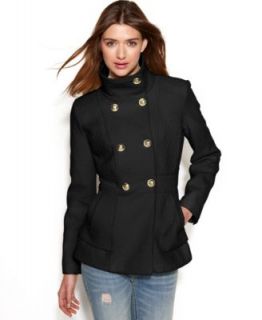 GUESS Coat, Double Breasted Funnel Neck Boucle   Coats   Women