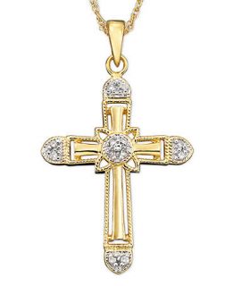 14k Gold Pendant, Pave Diamond Accent Cross   Necklaces   Jewelry & Watches