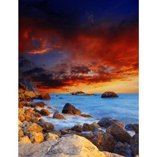 Printed Photography Beach Sunset Background Titanium Cloth TC368 Backdrop 5'x6' Ft (60"x80") Better Then Muslin or Canvas  Photo Studio Backgrounds  Camera & Photo