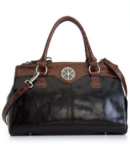Giani Bernini Handbag, Glazed Leather Double Zip Satchel   Handbags & Accessories