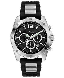 GUESS Watch, Mens Chronograph Stainless Steel and Black Silicone Strap 47mm U0167G1   Watches   Jewelry & Watches