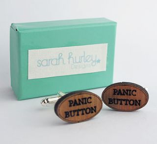 engraved panic button cufflinks by sarah hurley designs