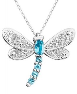 14k White Gold Blue Topaz (1/3 ct. t.w.) & Diamond Accented Dragonfly Pendant   Necklaces   Jewelry & Watches