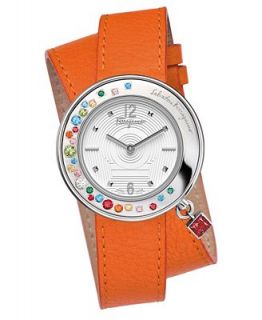 Ferragamo Watch, Womens Swiss Gancino Sparkling Orange Calfskin Leather Double Wrap Strap 36mm F64SBQ90001S165   Watches   Jewelry & Watches