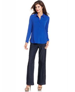 Ellen Tracy Long Sleeve Studded High Low Jersey Top & Wide Leg Jeans   Women