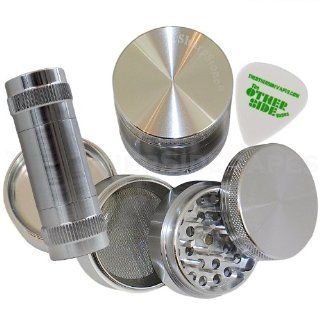 2.2"   Silver 4 Piece SharpStone Aluminum Vibrating Herb Grinder + Silver Aluminum Pollen Press Bundle Health & Personal Care