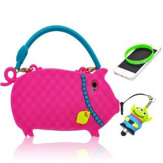 I Need 3D Super Adorable Hot Pink Pig Design Blue Hand Strap Handbag Soft Silicone Case Cover Compatiable for Apple Iphone 4/4g/4S red Cell Phones & Accessories