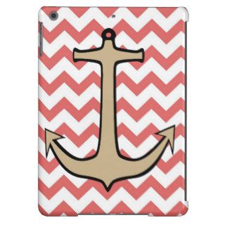 Tan Anchor on Red and White Chevron iPad Air Cases