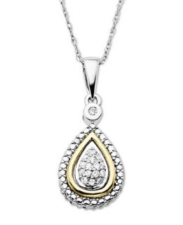 14k Gold and Sterling Silver Necklace, Diamond Accent Teardrop Pendant   Necklaces   Jewelry & Watches