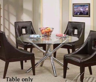 Dining Table with Glass Top and Metal Stands in Chrome Finish  