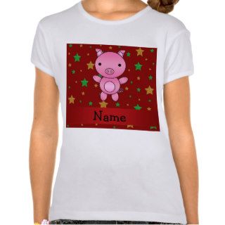Personalized name pig red green gold stars tshirt