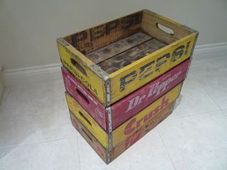 vintage blue on yellow pepsi crate by vintage crates