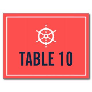 Navy and Coral Nautical Helm Table Number Postcard