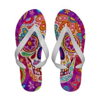 Colorful Sugar Skull Flip Flops   Day of the Dead