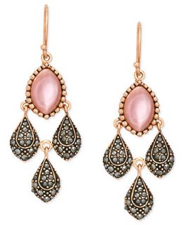 Genevieve & Grace 18k Rose Gold over Sterling Silver Earrings, Pink Shell and Marcasite Drop Earrings   Earrings   Jewelry & Watches