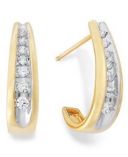 Diamond Earrings, 14k Gold Channel Set Diamond J Hoop Earrings (1/4 ct. t.w.)   Earrings   Jewelry & Watches