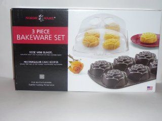 Nordic Ware 3 piece Bakeware Set Rose Mini Bundt   Baking Molds