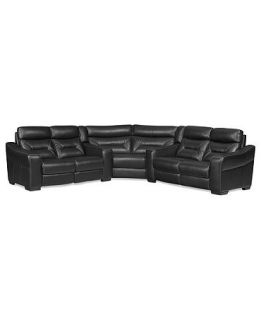 Judson Leather Reclining Sectional Sofa, 3 Piece Power Recliner (2 Loveseats and Wedge) 126W x 126D x 38H   Furniture