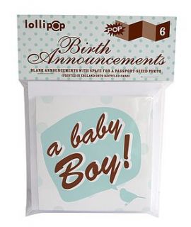 six pack birth announcements boy by lollipop designs