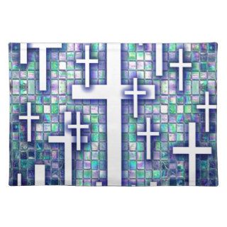 Mosaic cross pattern in blue and purple tones. place mat