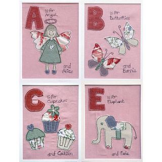 framed personalised girl's alphabet picture by milly and pip