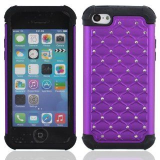 Purple Deluxe Bling X Shield Hybrid Gel Case for Apple iPhone 5C + Keychain Tool Cell Phones & Accessories