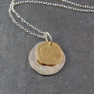 double coin disc silver and vermeil necklace by otis jaxon silver and gold jewellery