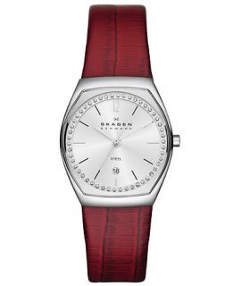 Skagen Denmark Womens Red Leather Strap Watch 28mm SKW2103   Watches   Jewelry & Watches