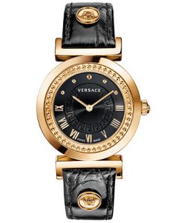 Versace Watch, Womens Swiss Vanity Black Croco Calfskin Leather Strap 35mm P5Q80D009 S009   Watches   Jewelry & Watches