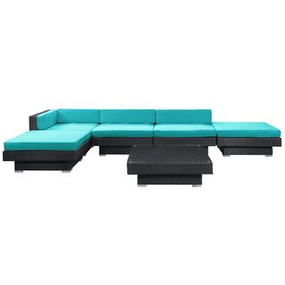 Laguna Outdoor Rattan 6 piece Set in Espresso with Turquoise Cushions Modway Sofas, Chairs & Sectionals