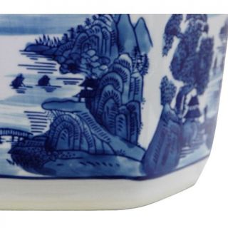 Oriental Furniture 10" Landscape Blue and White Porcelain Flower Pot