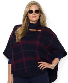 Lauren Ralph Lauren Plus Size Buckle Detail Plaid Poncho   Sweaters   Plus Sizes