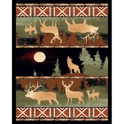 Black Wolf & Deer Rug (5' x 7') 5x8   6x9 Rugs