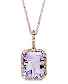10k Rose Gold Necklace, Emerald Cut Pink Amethyst (2 1/2 ct. t.w.) and Diamond (1/10 ct. t.w.) Pendant   Necklaces   Jewelry & Watches
