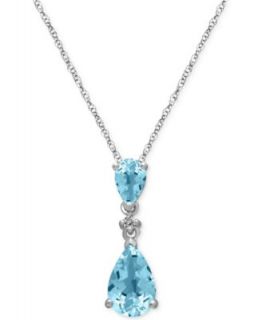 14k White Gold Necklace, Blue Topaz (3 ct. t.w.) and Diamond (1/10 ct. t.w.) Teardrop Pendant   Necklaces   Jewelry & Watches