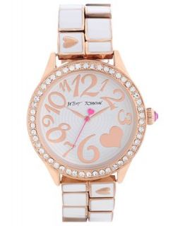 Betsey Johnson Watch, Womens White Enamel and Rose Gold Tone Bracelet 42mm BJ00198 03   Watches   Jewelry & Watches