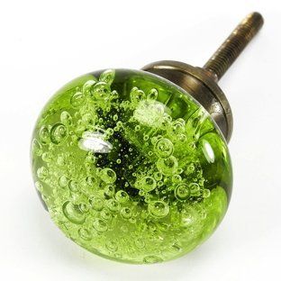 Bubble Glass Cabinet Knobs, Kitchen Drawer Pulls & Handles Set/2pc ~ K167 Green Classic and Contemporary Style Polished Glass Knobs for Cabinets, Dresser, Kitchen Cabinets and Cupboards   Cabinet And Furniture Knobs