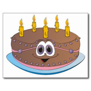 Birthday Cake with Gold Candles Cartoon Post Cards