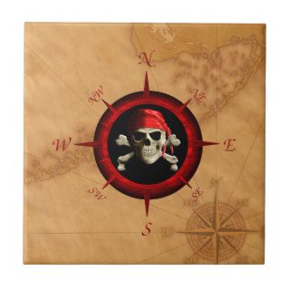 Pirate Compass Rose And Map Ceramic Tile