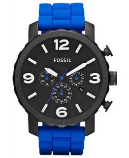 Fossil Mens Chronograph Nate Blue Silicone Strap Watch 50mm JR1426   First @   Watches   Jewelry & Watches