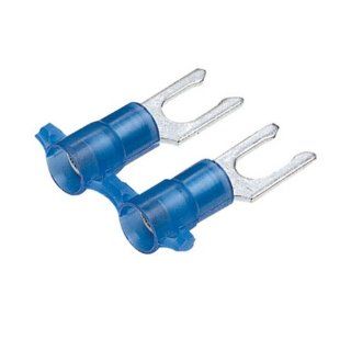 Panduit PN14 10LF 3K Real Smart System Fork Terminals, Nylon Insulated, Non Funnel Entry, 16   14. AWG Wire Range, Blue, #10 Stud Size, 0.03" Stock Thickness, 0.162" Max Insulation, 0.33" Width, 0.23" Center Hole Diameter, 0.92" Le