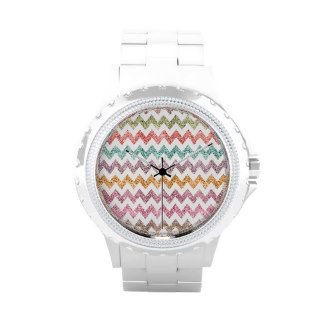 Girly Bright Modern Glitter Chevron Chic Pattern Wristwatches