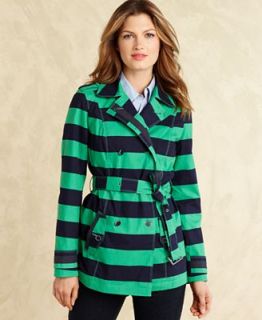 Tommy Hilfiger Coat, Long Sleeve Striped Trench   Coats   Women