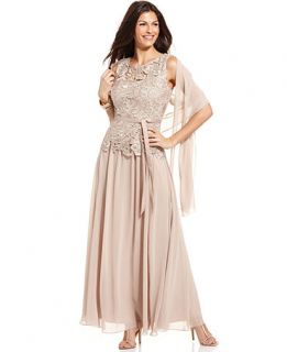 Alex Evenings Sleeveless Lace Belted Dress and Shawl   Dresses   Women