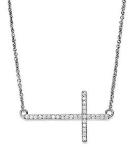 Diamond Necklace, Sterling Silver Diamond Sideways Cross Pendant (1/5 ct. t.w.)   Necklaces   Jewelry & Watches