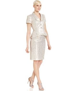 Nipon Boutique Suit, Short Sleeve Metallic Peplum Jacket & Skirt   Suits & Suit Separates   Women